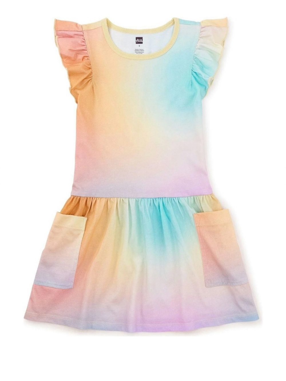 Tea Collection Ruffle Pocket Ombré Rainbow 100% Cotton Dress Size 10